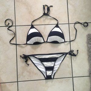 Blue and White Striped Bikini